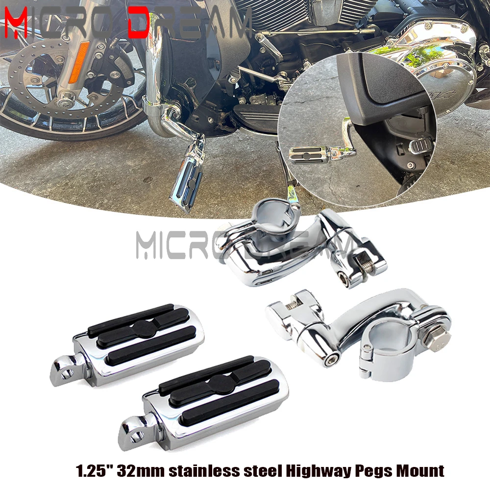 For Harley 32mm 1-1/4&quot; Motorcycle Engine Guard Crash Bar Footrest Highwa... - $83.27+