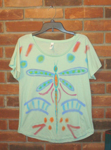 Abstract Dragonfly Hand Painted Women&#39;s Dolman Sleeve Top Size L One of a Kind - £23.84 GBP