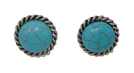 Southwestern Style Round Faux Turquoise Clip On Earrings - £18.49 GBP