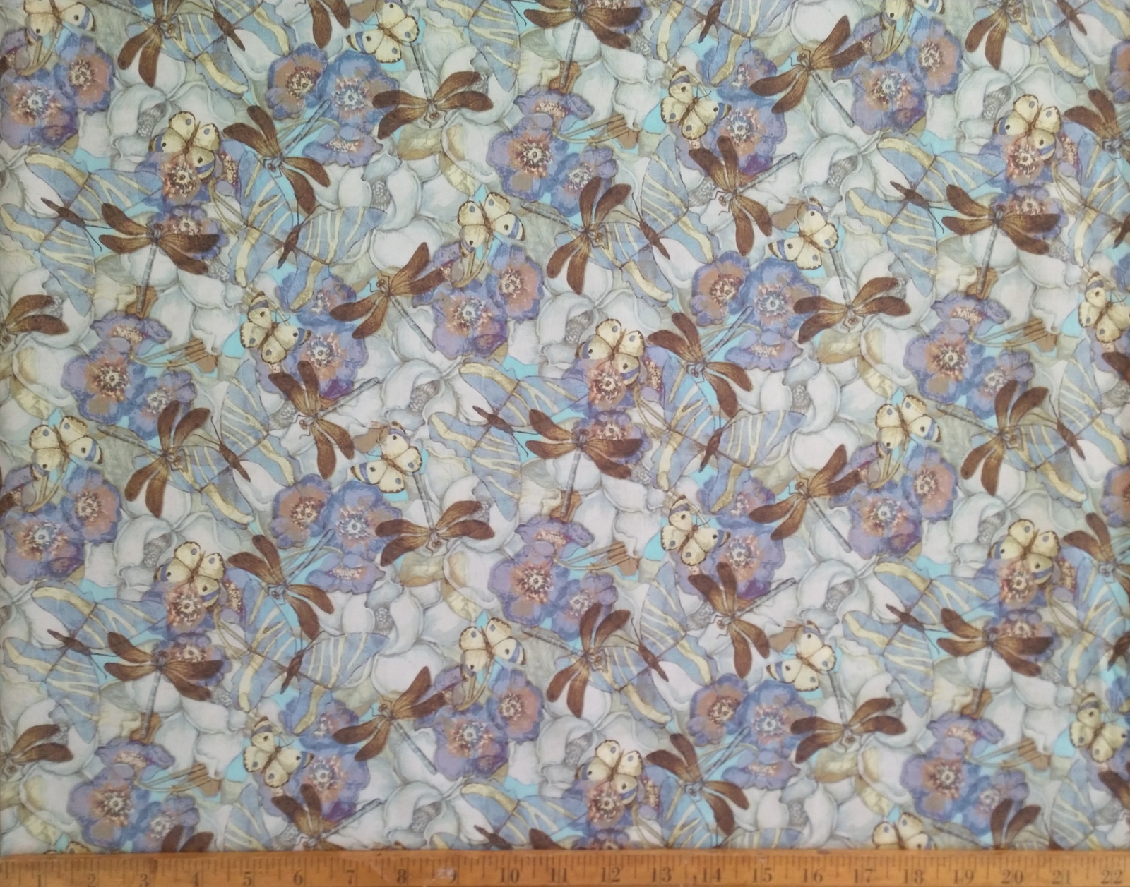 1/2 yd Dragonflies/Butterflies/Floral Pale Blues quilt fabric - $6.99
