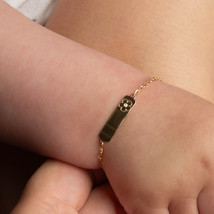 14K Yellow Gold Flower Nameplate Diamond Engravable Baby Bracelet - $149.99