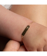 14K Yellow Gold Flower Nameplate Diamond Engravable Baby Bracelet - $2,855.28 MXN