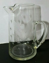 Vintage Hand Blown Etched Glass Clear Small Milk Juice Pitcher Creamer Eagle - £19.42 GBP