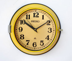 Vintage Maritime Seiko wall clock Nautical Retro Industrial ship clock Yellow - $135.00