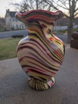 Unique Fenton Dave Fetty Vase Great Colors!! Dated 11.7.08 Purples Reds Swirls  - £478.81 GBP