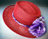 Red Hat Society By Sandara Design Wide Brim Red Purple Bow No Muss Hair ... - $47.41