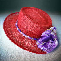 Red Hat Society By Sandara Design Wide Brim Red Purple Bow No Muss Hair Band NEW - £37.29 GBP