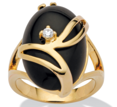 Oval Shaped Onyx Crystal Accent Ring Gp 14K Gold Sterling Silver 5 6 7 8 9 10 - £94.81 GBP