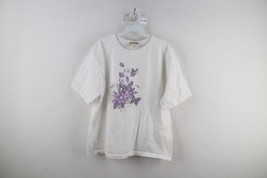 Vintage 90s Country Primitive Women XL Glitter Flower Butterfly T-Shirt USA - £27.25 GBP
