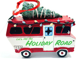 Kurt Adler Holiday Road Red and White Camper with Tree Resin Ornament - $10.42