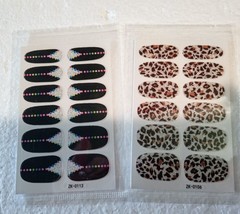 2 Sheets Full Nail Wraps Glitter Black/Leopard PRINT Design Adhesive Nail Decal - £6.18 GBP