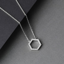 S925 Sterling Silver 0.08Ct TDW Diamond Hexagon Shape Pendant Necklace - £80.18 GBP