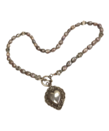 Vintage Pale Grey Baroque Pearl Necklace 925 Heart Pendant Artisan coquette - £45.83 GBP