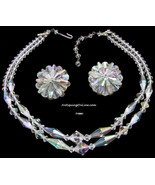 Vintage Aurora Borealis Necklace Earrings Set 1950s - $32.00