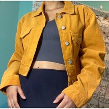 PACSUN Yellow Mustard Corduroy Cropped Trucker Style Jacket Size M - £21.61 GBP