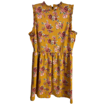 Xhilaration Womens A Line Dress Gold Floral Chevron Stretch Sleeveless Casual L - £16.43 GBP