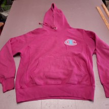 VINTAGE Champion Reverse Weave Hoodie Adult Medium Pink Sweater Big Logo - £54.85 GBP