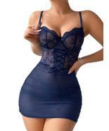 TRENDY TRON Lace Chemise Nightgown with Thong, Sleeveless, See-Through L... - $638.91 MXN