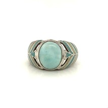 Vintage Sign Sterling KHR India Art Deco Oval Cabochon Larimar Stone Dome Ring 9 - £43.51 GBP