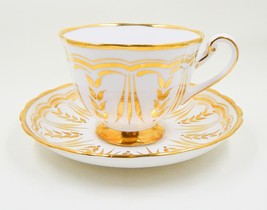 Royal Chelsea Bone China Teacup and Saucer Hand Decorated Gold Scallop Design - £39.95 GBP