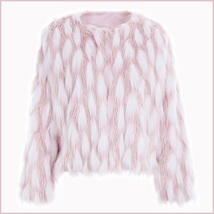 Fluffy Pink White Tufted Long Haired Faux Fur Short Coat Jacket Hidden Fasteners image 4