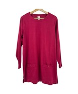 Vintage top medium womens knit wine 1980s long Units red 3/4 sleeve pockets - £27.66 GBP