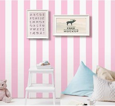 Self Adhesive Vinyl Pink And White Stripe Peel And Stick Wallpaper Shelf... - £27.58 GBP