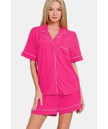 Zenana Button Down Short Sleeve Top and Shorts Lounge Set - $39.84