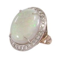Opal Diamond Ring Platinum Top 14K Shank Edwardian Era - £1,475.40 GBP