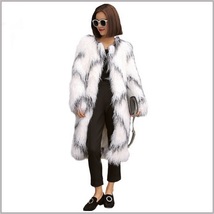 White Long Shaggy Hair Criss Cross Diamond Long Sleeve Mongolian Faux Fur Coat image 2