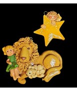 Vintage 2 Handcrafted Salt Dough Christmas Ornament Lion Lamb Girl Angle... - $557.36 MXN