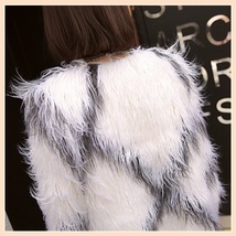 White Long Shaggy Hair Criss Cross Diamond Long Sleeve Mongolian Faux Fur Coat image 5