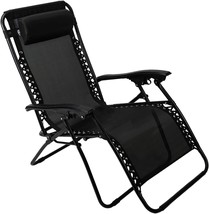 Pacific Pass Folding Zero Gravity Reclining Chair W/ Built-In Headrest -, Black - £67.34 GBP