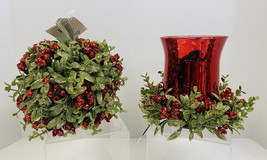 Kissing Krystals~2 PIECE SET~Mistletoe Red Glass Candle Holder/ Hanging Ornament - £31.03 GBP