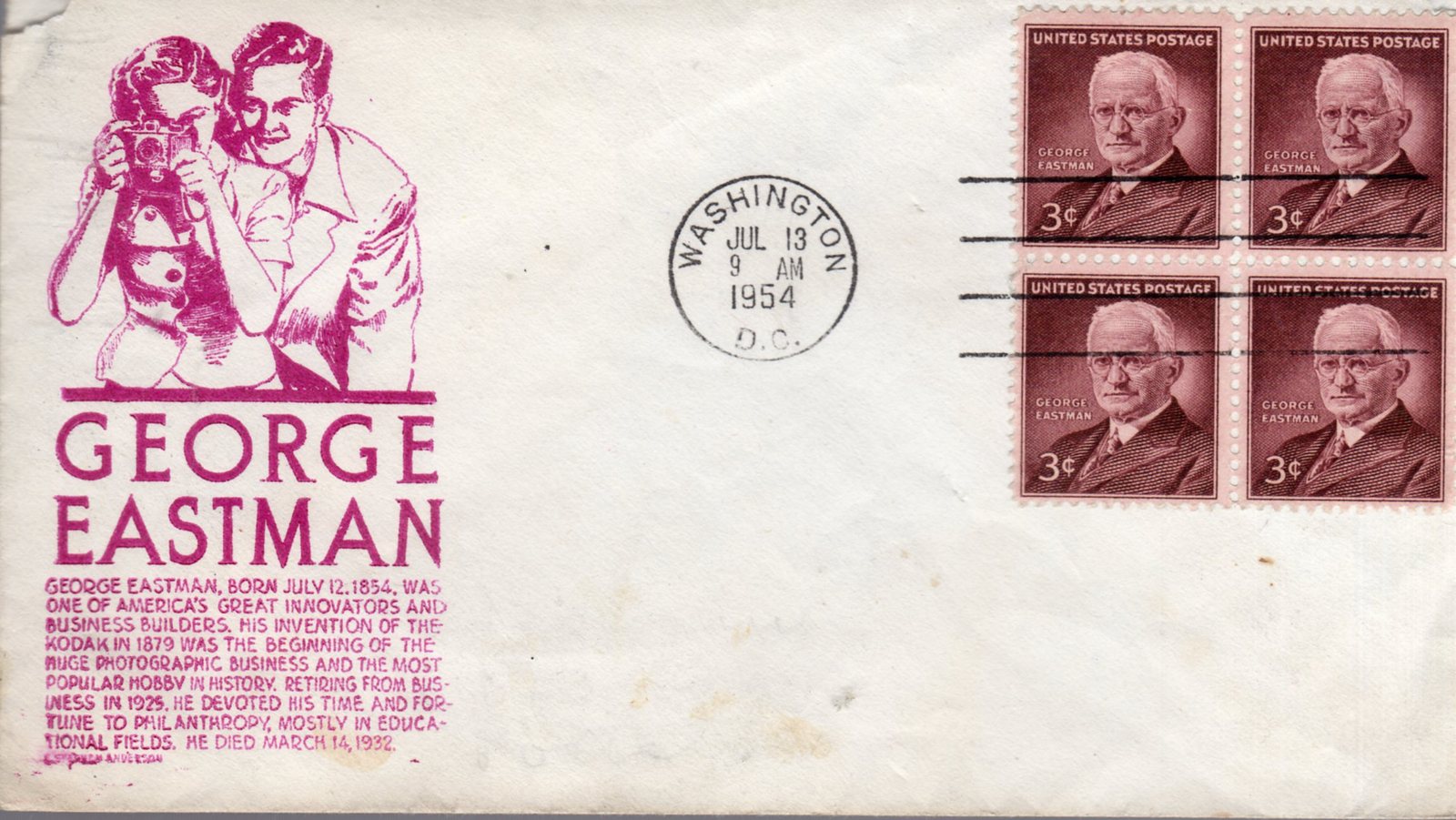 Stamps -U. S. Postage First Day of Issue George Eastman 1954 - $7.95