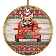 hdhshop24 Funny Brown Puppy Chihuahua Dog Ride Car Ornament Gift Pine Tree Decor - £15.86 GBP