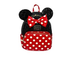 Disney Loungefly Minnie Mouse Ears Mini Backpack Black Sequins &amp; Polka Dots NWT - £102.21 GBP