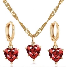 Love Heart Jewelry Set Heart Necklace Crystal Heart Earrings(2pcs/set) - £10.38 GBP