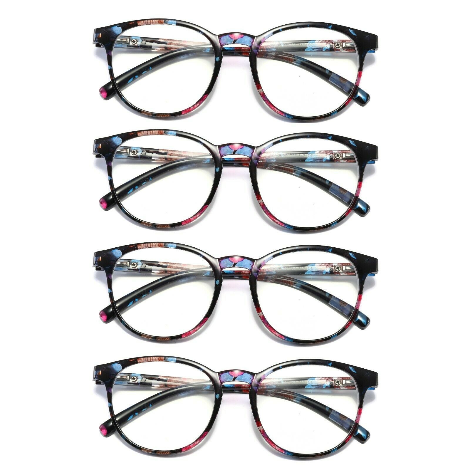 Primary image for 4 Pair Ladies Womens Round Big Frame Blue Light Blocking Reading Glasses Readers