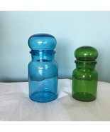 Vintage Set of 2 Glass Bubble Lid Apothecary Jars Belgium CANISTERS Blue... - $461.99 MXN