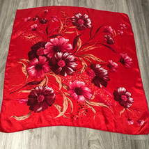 Vintage Micheal Bandana Large Red Square Scarf Satin Floral 26x26” Hand ... - $23.10