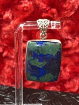 Vintage 925 Malachite Azurite Blue And Green Pendant Rectangle 10g And 1... - £16.43 GBP