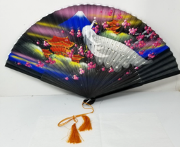 Enchanting Oriental Decorative Hand Fan with Crane and Cherry Blossom De... - £15.09 GBP