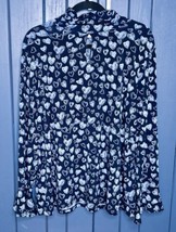 Blue Hearts Keyhole Ruched Neck Shirt Size XL Bell Sleeves Y2K Whimsy Va... - $19.80