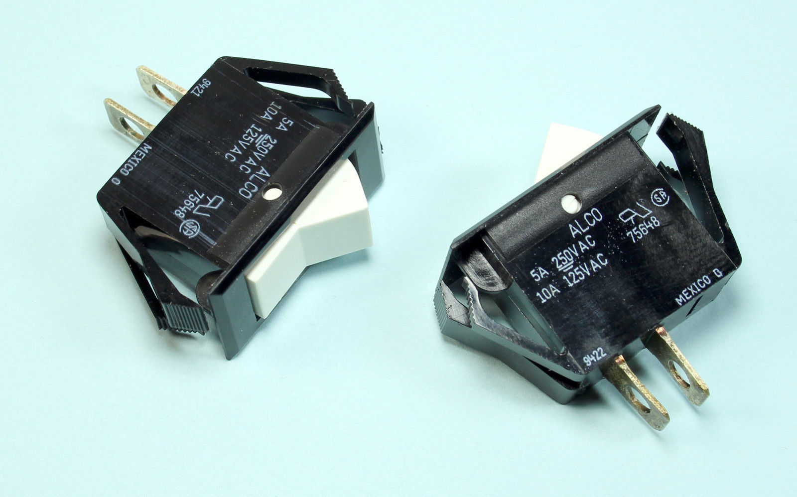 2pcs Alco White Rocker Switch SPST, 10A, 125VAC, 5A @ 250VAC Panel Mount - $10.85