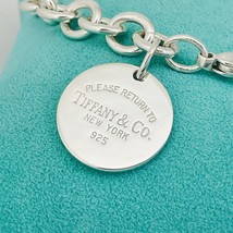 Large 8.5” Please Return to Tiffany Round Circle Tag Charm Bracelet AUTHENTIC - £283.47 GBP