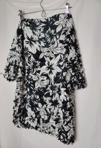 Vintage FC Womens Top Scunch Crinkle Black White Flowers Flower Tropical 2X - $13.47