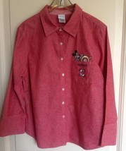 VTG Red 100% Cotton Button Down S. S. Mickey Disney SZ XL - £38.76 GBP