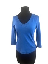 Caslon Womens VNeck 3/4 Sleeve Top Size Small Blue 100% Cotton - £7.17 GBP