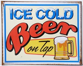 Ice Cold Beer on Tap Rustic Alcohol Metal Sign - £10.35 GBP